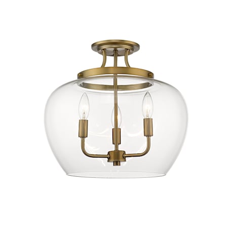 Z-LITE Joliet 3 Light Semi Flush Mount, Olde Brass & Clear 473SF-OBR